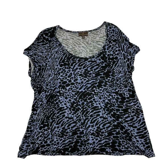 Fenn Wright Manson Womens Leopard Print Short Sleeve T-Shirt Size 2X Blue Black - Picture 3 of 8